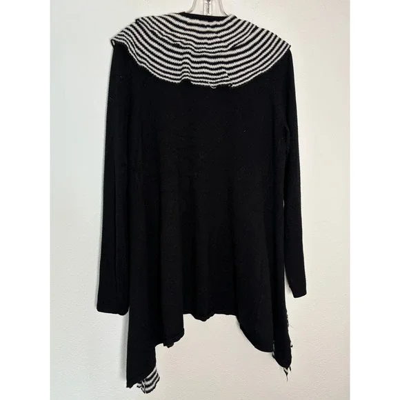 RED Black Open Front Cardigan Striped Ruffle Trim Long Sleeve Large - Picture 4 of 5